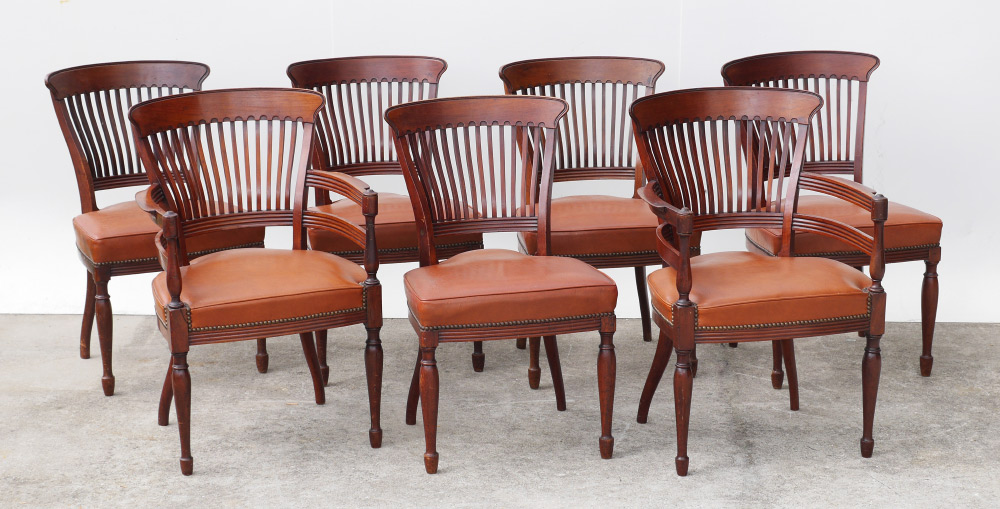 Appraisal: SLAT BACK DINING CHAIRS Shaped open slat backs turned legs