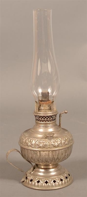 Appraisal: Nickel Plated Brass Small Kerosene Lamp Nickel Plated Brass Small