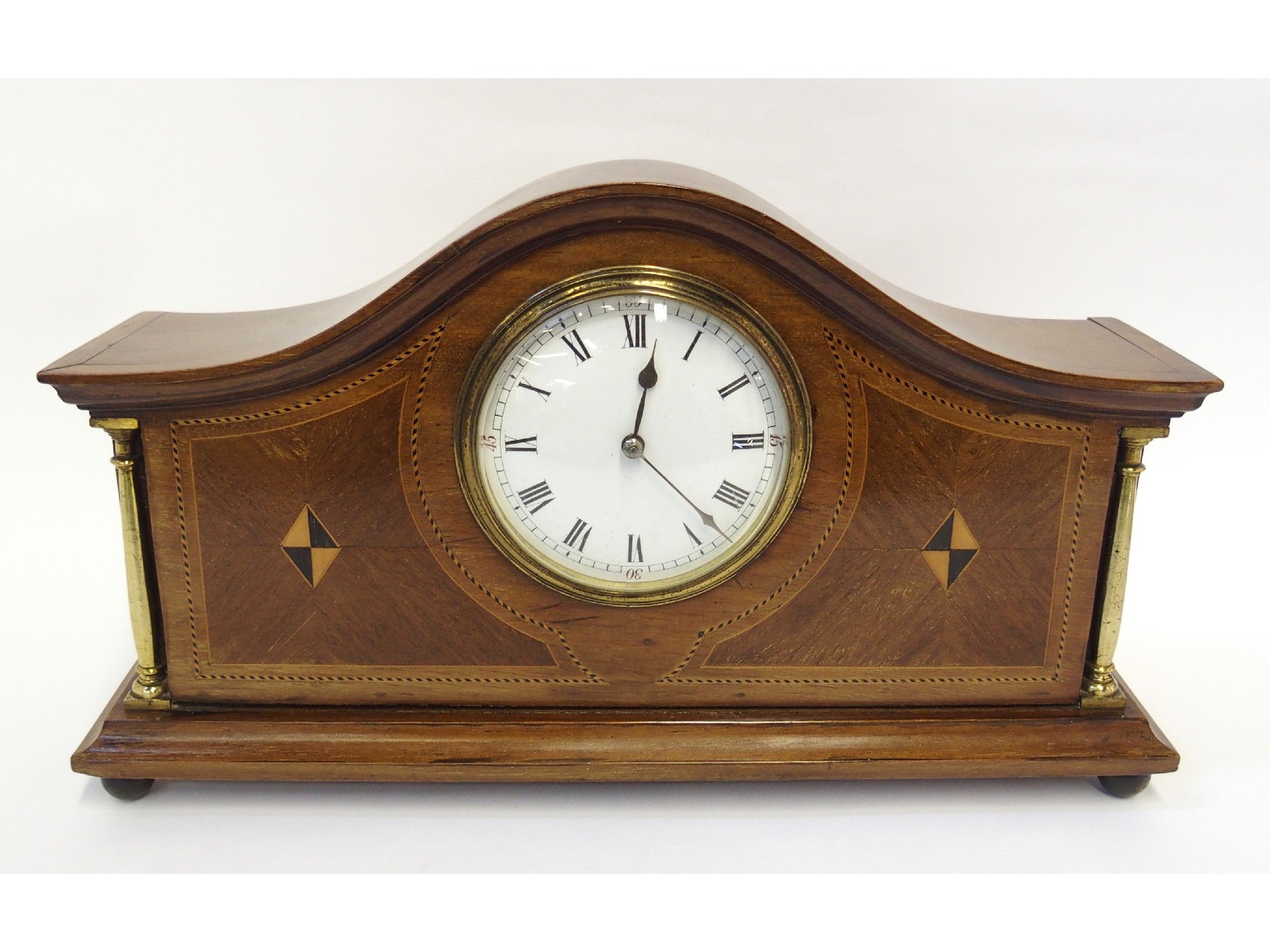 Appraisal: Mahogany and fruitwood parquetry mantle clock