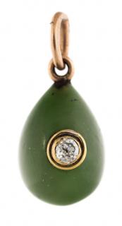 Appraisal: A FABERGE HARDSTONE AND DIAMOND MINIATURE EGG PENDANT WITH GOLD