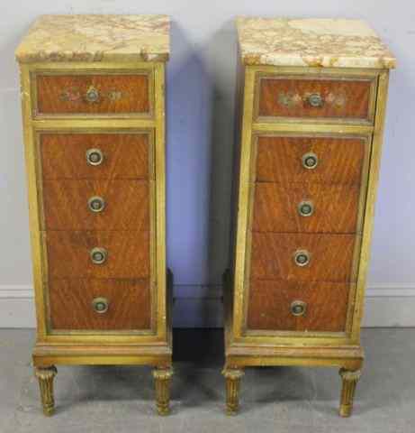 Appraisal: Pair of Satinwood Marble Top Drawer Cabinets With painted decoration