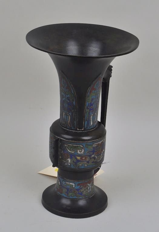 Appraisal: Champleve Enamel On Bronze Vessel Archaistic style likely later th