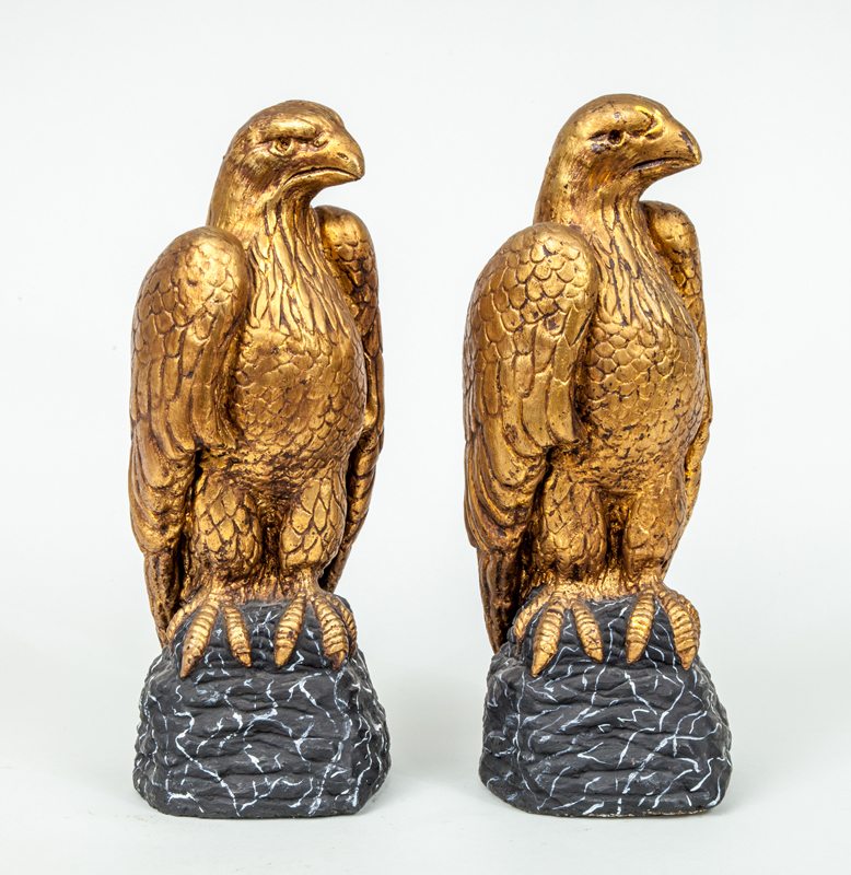 Appraisal: PAIR OF GILT-COMPOSITION FIGURES OF EAGLES Perched on marbleized bases