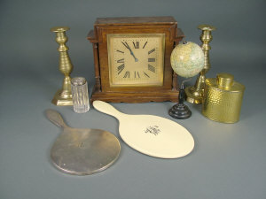 Appraisal: Miscellaneous items including an oak cased mantel timepiece with French