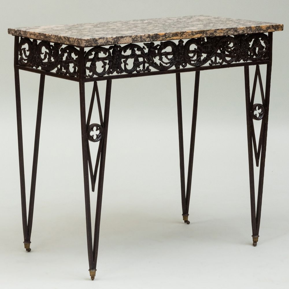 Appraisal: Wrought Iron and Marble Console Table x x in Property