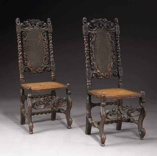 Appraisal: A pair of Charles II walnut chairs last quarter th