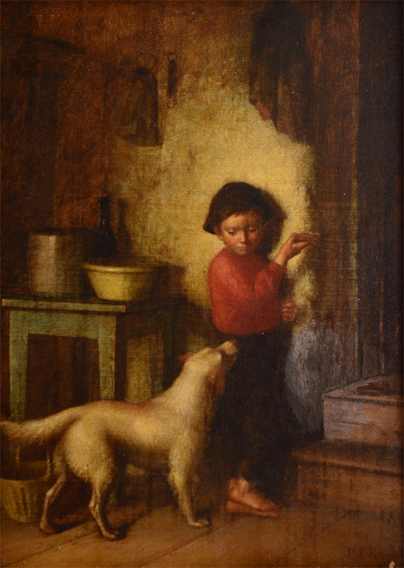 Appraisal: RYDER Platt Powell American - Interior Scene with Boy Holding