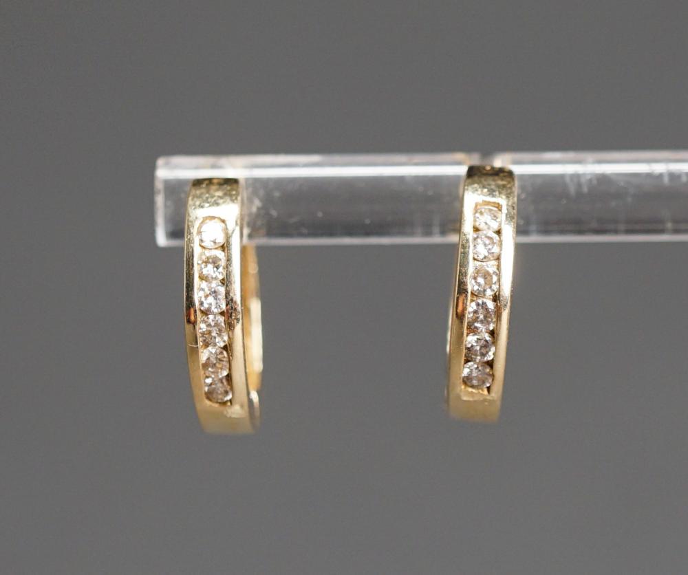 Appraisal: PAIR -KARAT YELLOW-GOLD DIAMOND 'HUGGIE' PIERCED EARRINGS GROSS DWT D