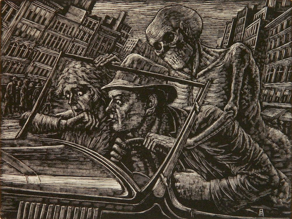 Appraisal: Albert Abramovitz wood engraving Albert Abramovitz American - - ''Accident''-