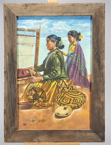 Appraisal: Three framed ethnographic artworks including women with fruit baskets by