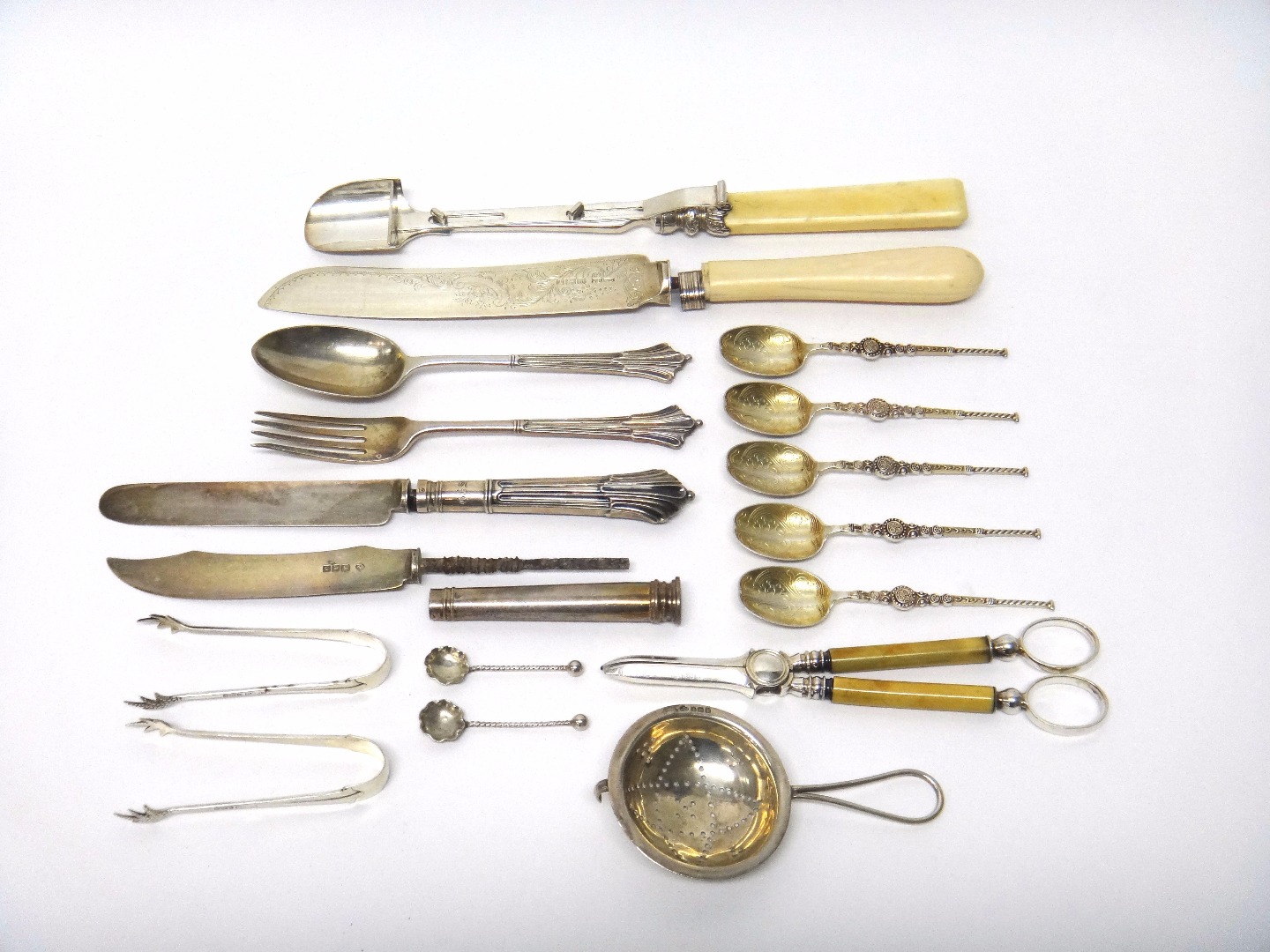 Appraisal: Silver flatware comprising five teaspoons modelled as The Coronation Anointing