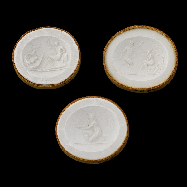 Appraisal: THREE PLASTER IMPRESSIONS FROM CARNELIAN INTAGLIOS POSSIBLY PRINCE PONIATOWKI'S COLLECTION