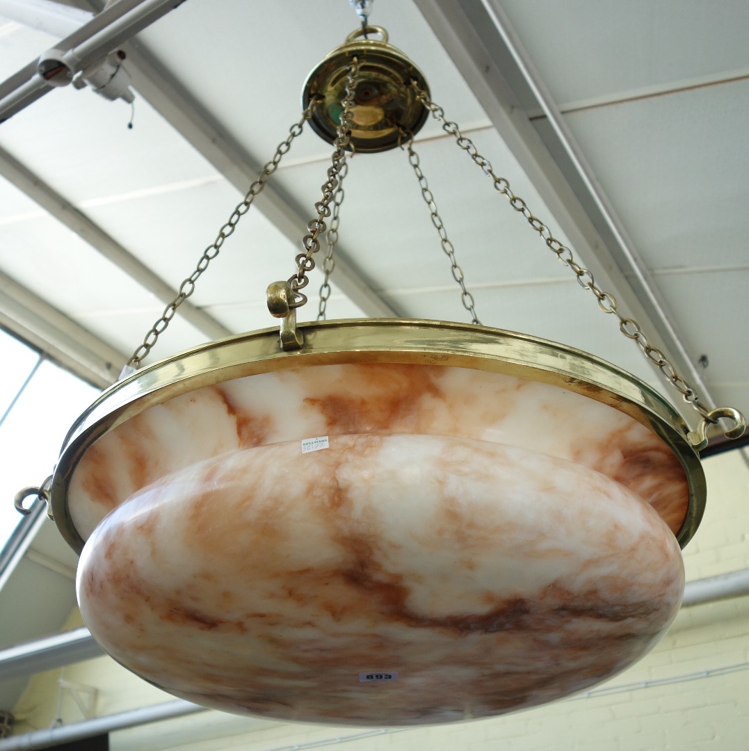 Appraisal: An Edwardian alabaster and cast brass ceiling light circa with