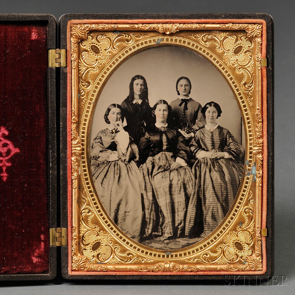 Appraisal: Half-plate Ambrotype Portrait of Five Sisters with tinted cheeks and