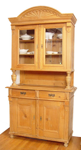 Appraisal: ENGLISH SCRUBBED PINE CHINA CABINET Glass door top with adjustable