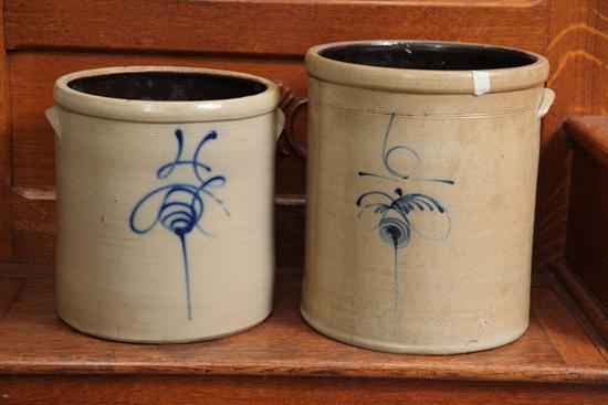 Appraisal: TWO STONEWARE CROCKS A six gallon crock with cobalt bee