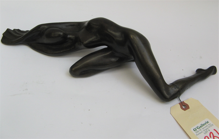 Appraisal: CONTEMPORARY ARTIST SIGNED BRONZE SCULPTURE nude female in a sideways