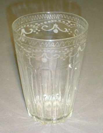 Appraisal: Flip glass tumbler with wheel etched decoration h x w