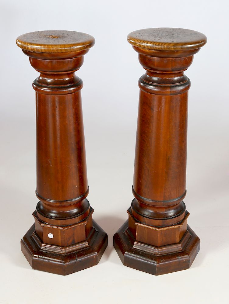 Appraisal: Pair of Mahogany Column Pedestals Exclusive on Bidsquare Pair of