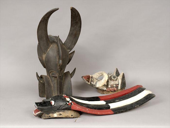 Appraisal: Three African Polychrome Carved Wood Masks to in Provenance Property