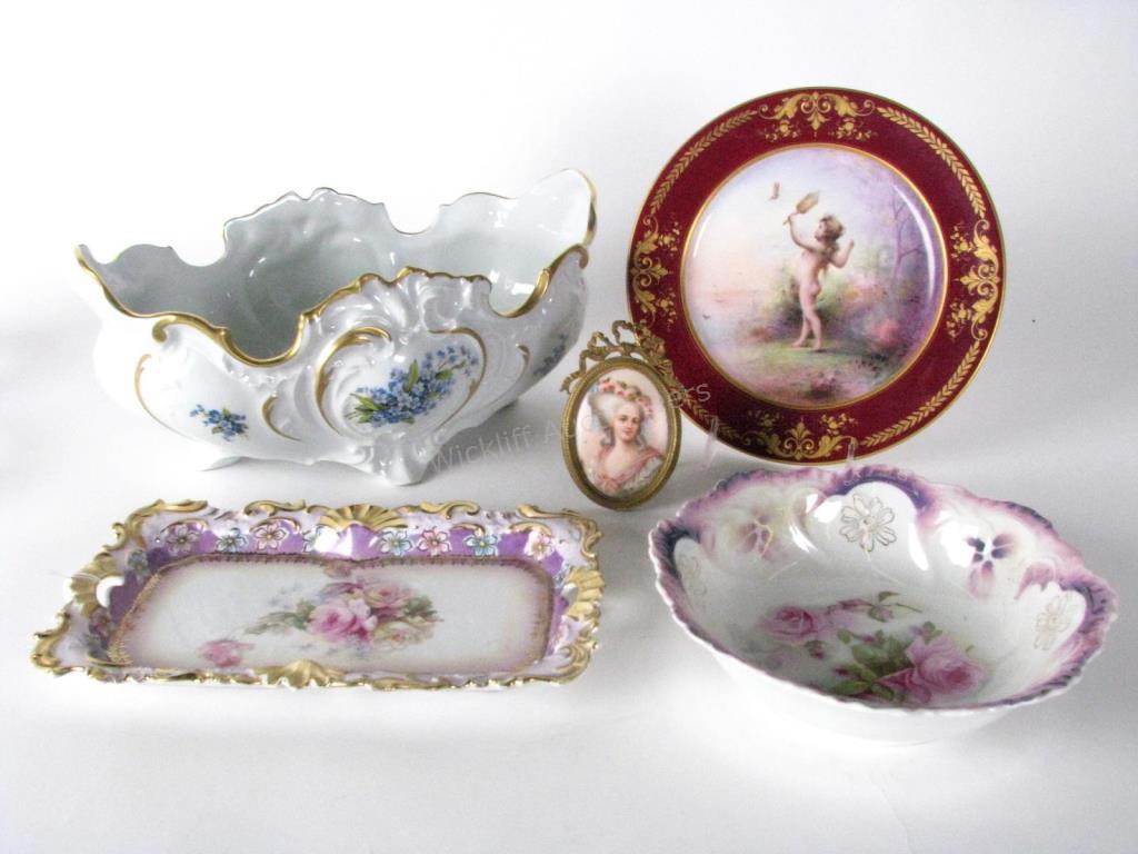 Appraisal: Group of Decorated Porcelain five total including white Limoges center