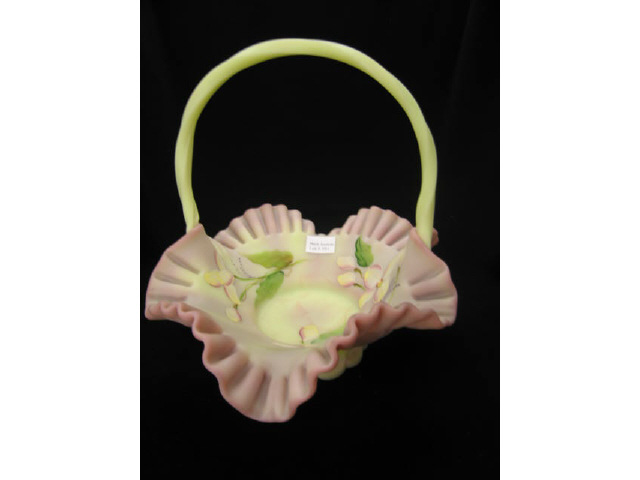 Appraisal: Fenton Burmese Art Glass Basket handpainted floral