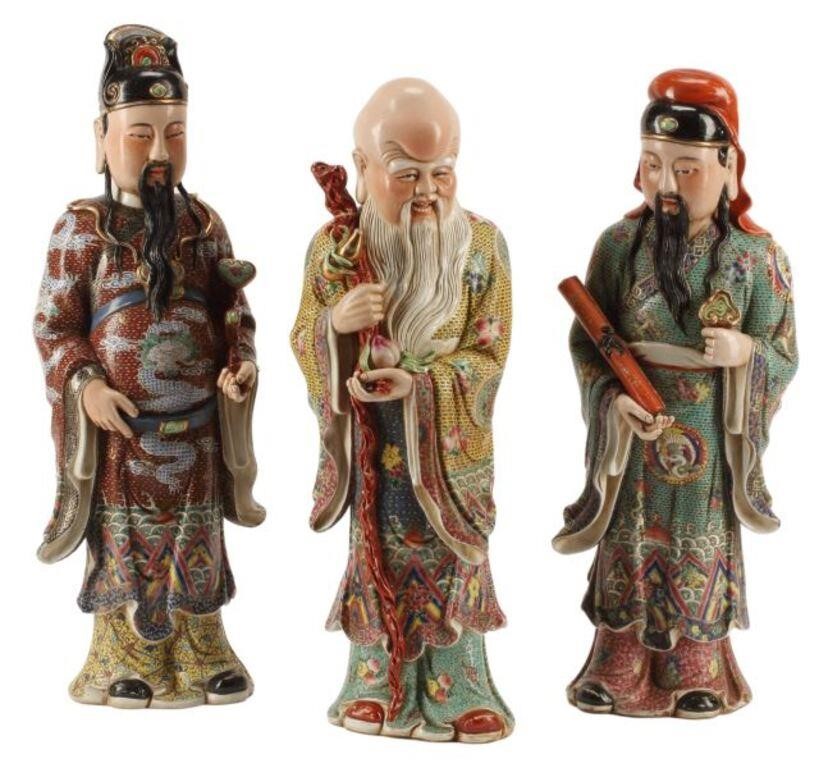 Appraisal: lot of Chinese enameled porcelain figures of Fu Lu and