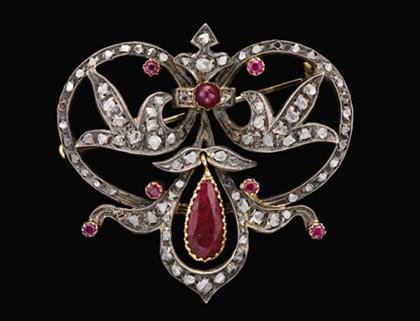 Appraisal: Silver toppped and gold ruby and diamond brooch georgian Brooch