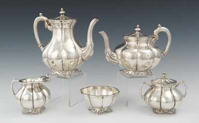 Appraisal: A Five-Piece Heavy Mexican Sterling Silver Tea and Coffee Service