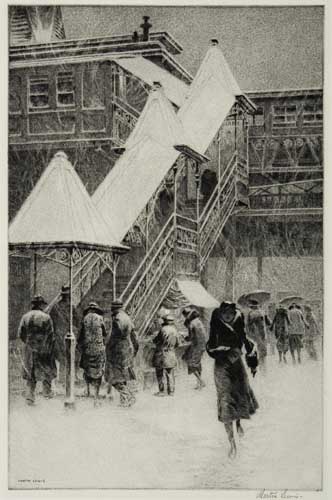 Appraisal: MARTIN LEWIS Snow on the El Drypoint x mm x