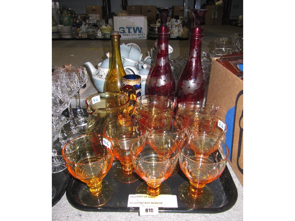 Appraisal: Amber glass water set etc