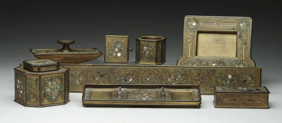 Appraisal: TIFFANY ABALONE DESK SET Tiffany -piece abalone desk set consists