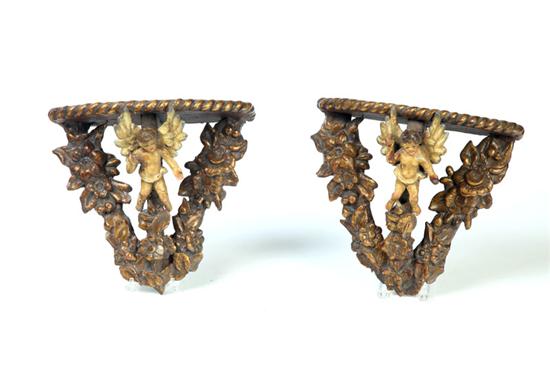 Appraisal: PAIR OF BRACKET SHELVES European th century softwood Carved hanging