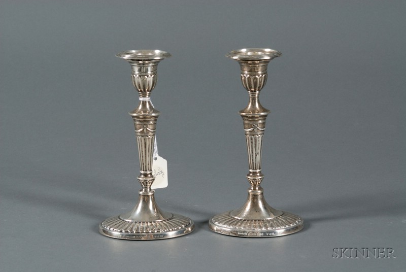 Appraisal: Pair of Dominick Haff Weighted Sterling Candlesticks early th century