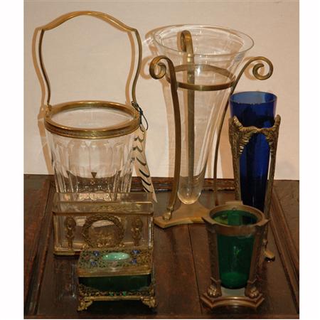 Appraisal: Group of Six Gilt-Metal Mounted Glass Articles Estimate -