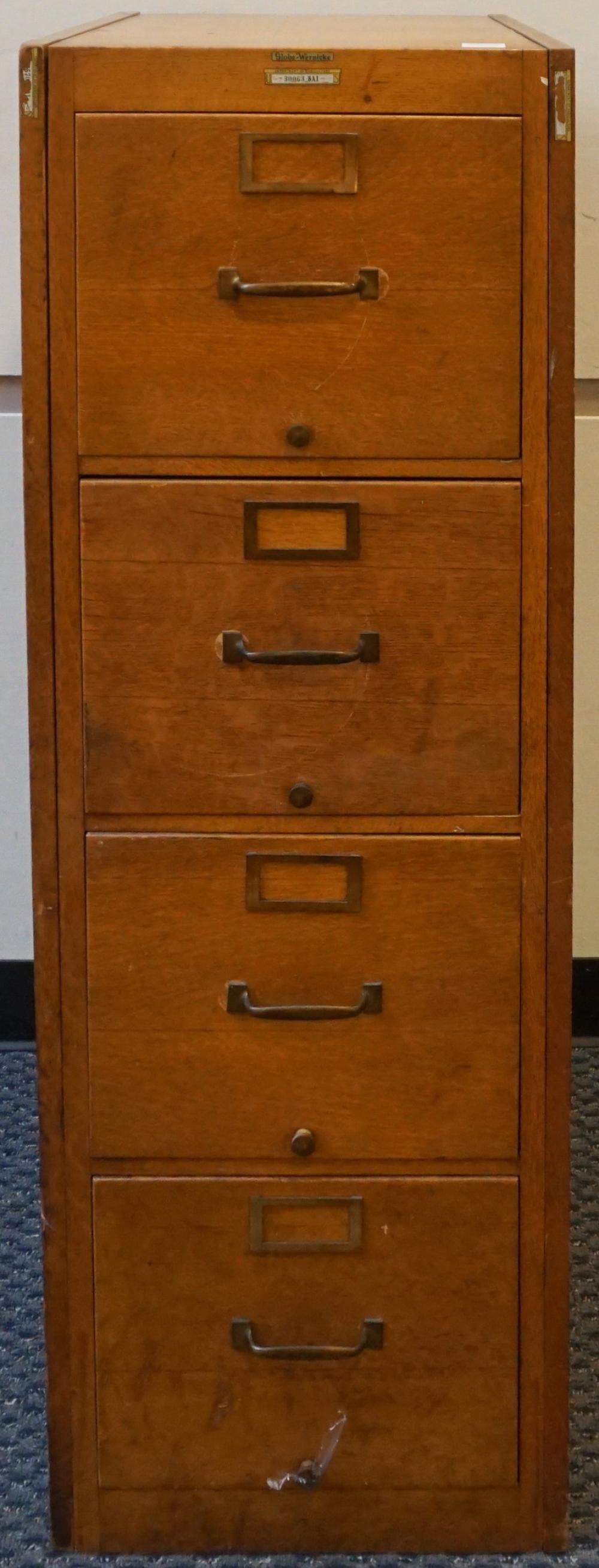 Appraisal: GLOBE WERNECKE OAK FOUR-DRAWER UPRIGHT FILE CABINET X X IN