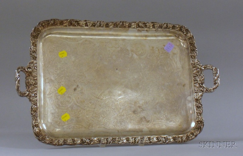 Appraisal: Continental Silver Plate Tray with fruiting grapevine rim and handles