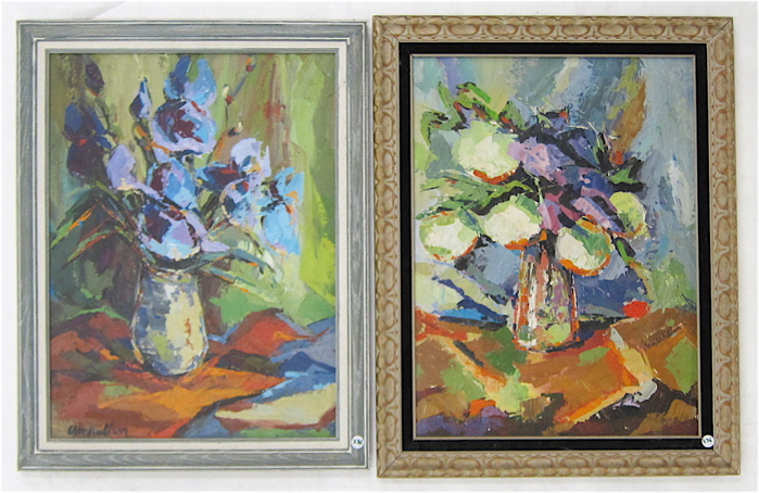 Appraisal: VAN WALDRON TWO OIL PAINTINGS California th st century Floral