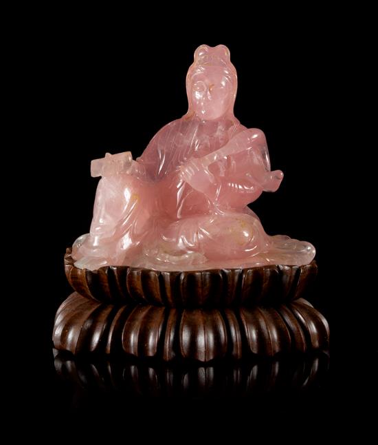 Appraisal: Sale Lot A Carved Rose Quartz Figure of Guanyin depicted