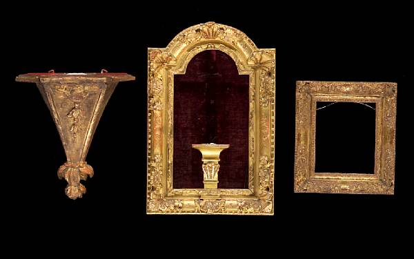 Appraisal: Two Louis XV giltwood picture frames and a bracket mid-