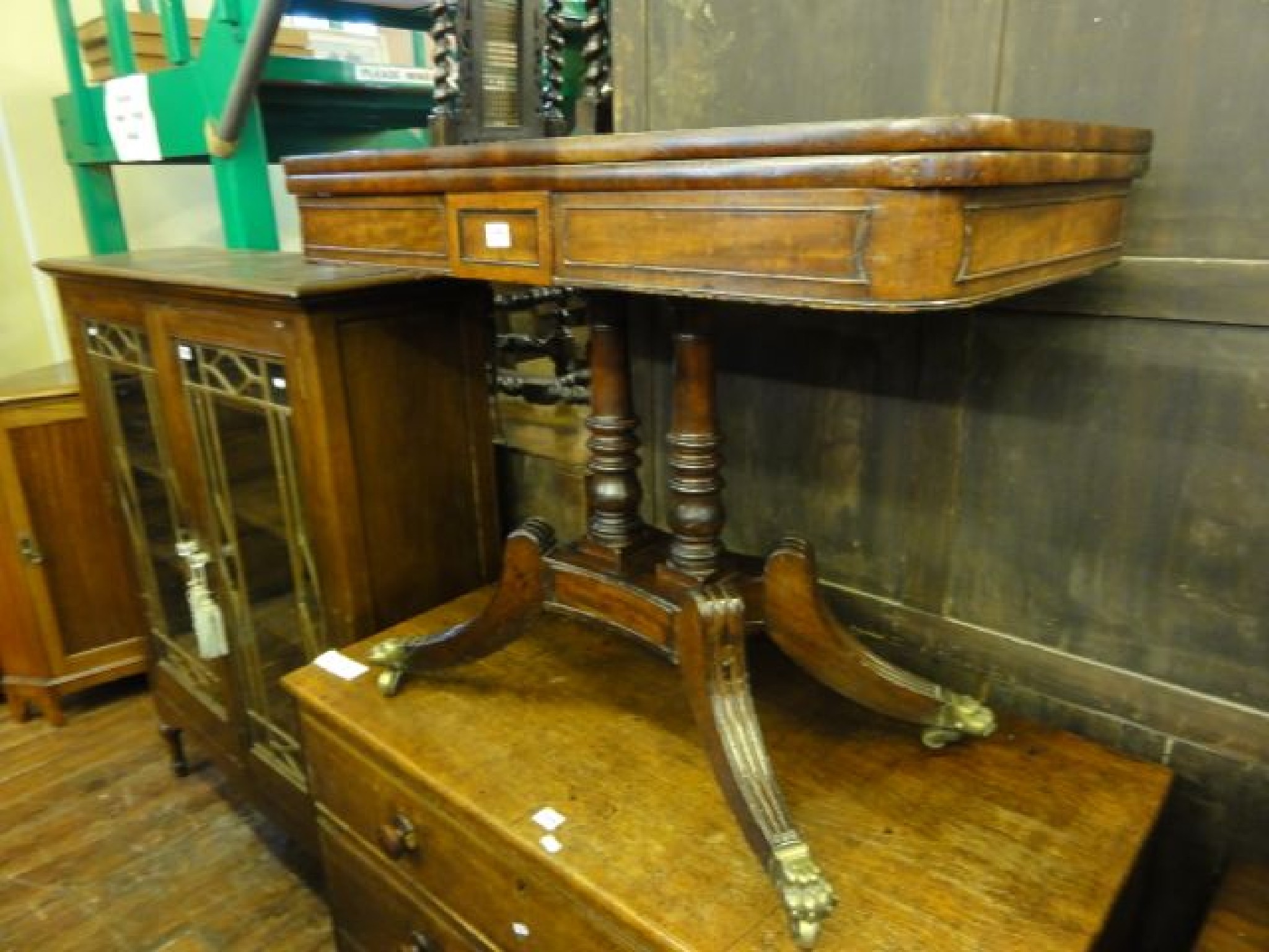 Appraisal: A Georgian mahogany D end fold over top card table