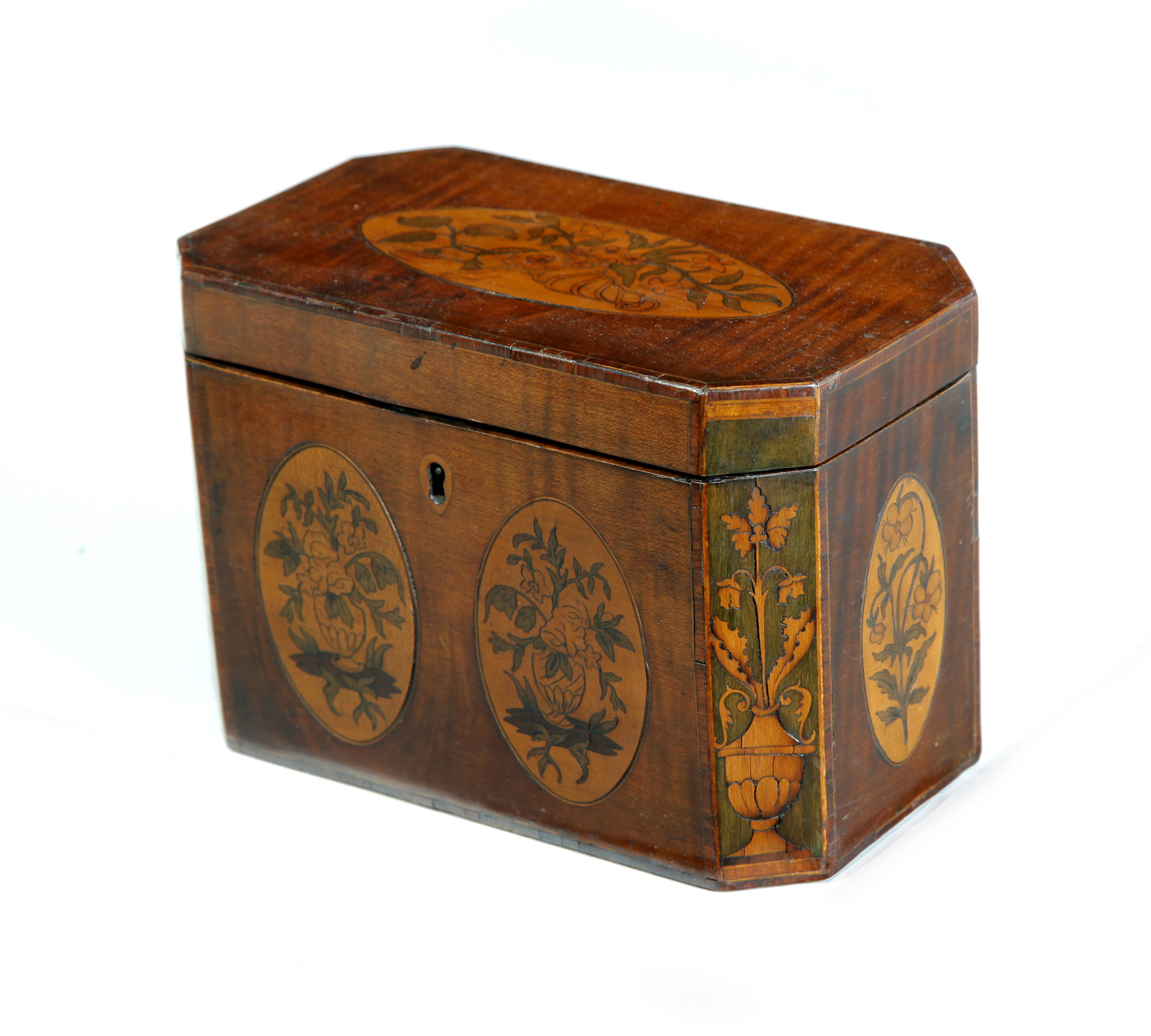 Appraisal: AMERICAN INLAID TEA CADDY Third quarter- th century curly maple