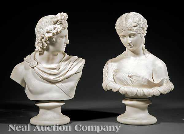 Appraisal: A Pair of Parian Busts of Apollo and Daphne late