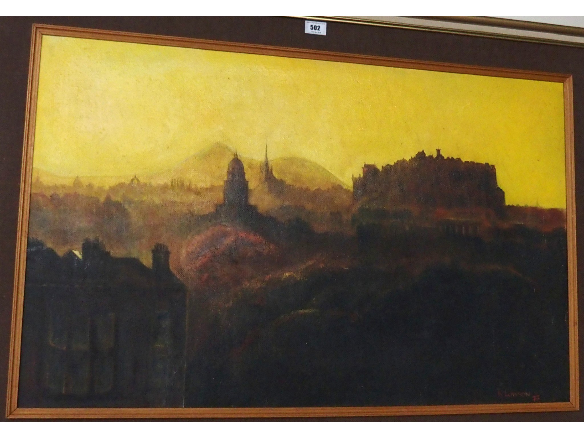 Appraisal: RAY LAWSON Edinburgh skyline signed and dated oil on board