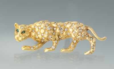 Appraisal: A Gold and Diamond Crouching Leopard Brooch Tested k yellow