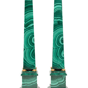 Appraisal: A Pair of Italian Gilt Bronze Mounted and Malachite Veneered