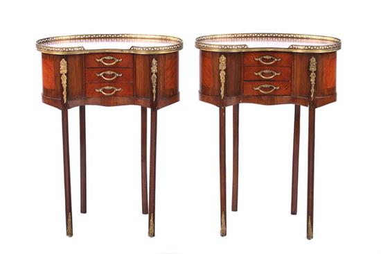 Appraisal: PAIR LOUIS XV STYLE KINGWOOD SIDE TABLES th century with