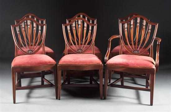 Appraisal: Set of six Potthast Bros Federal style mahogany shield-back dining