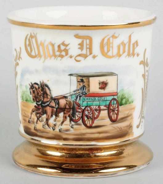 Appraisal: Horse-Drawn Butcher's Wagon Shaving Mug Gilt name Chas D Cole