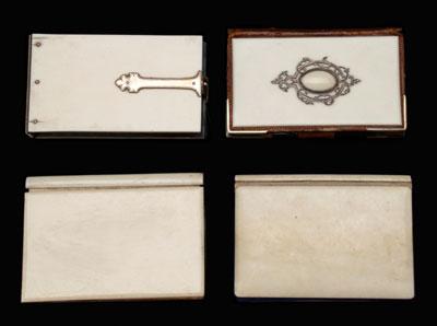 Appraisal: Four ivory cases card case shaped as book with blue